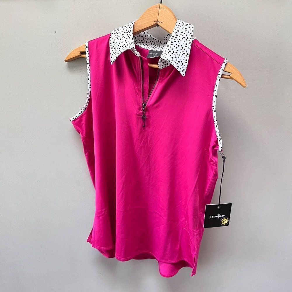 Belyn Key Zip Keystone Print Sleeveless 1/4 Zip‎ Polo Size Small. NEW